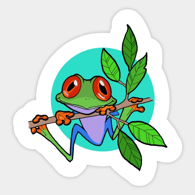 Tree Frog On Branch With Aqua Sphere Original Art Sticker by ckandrus